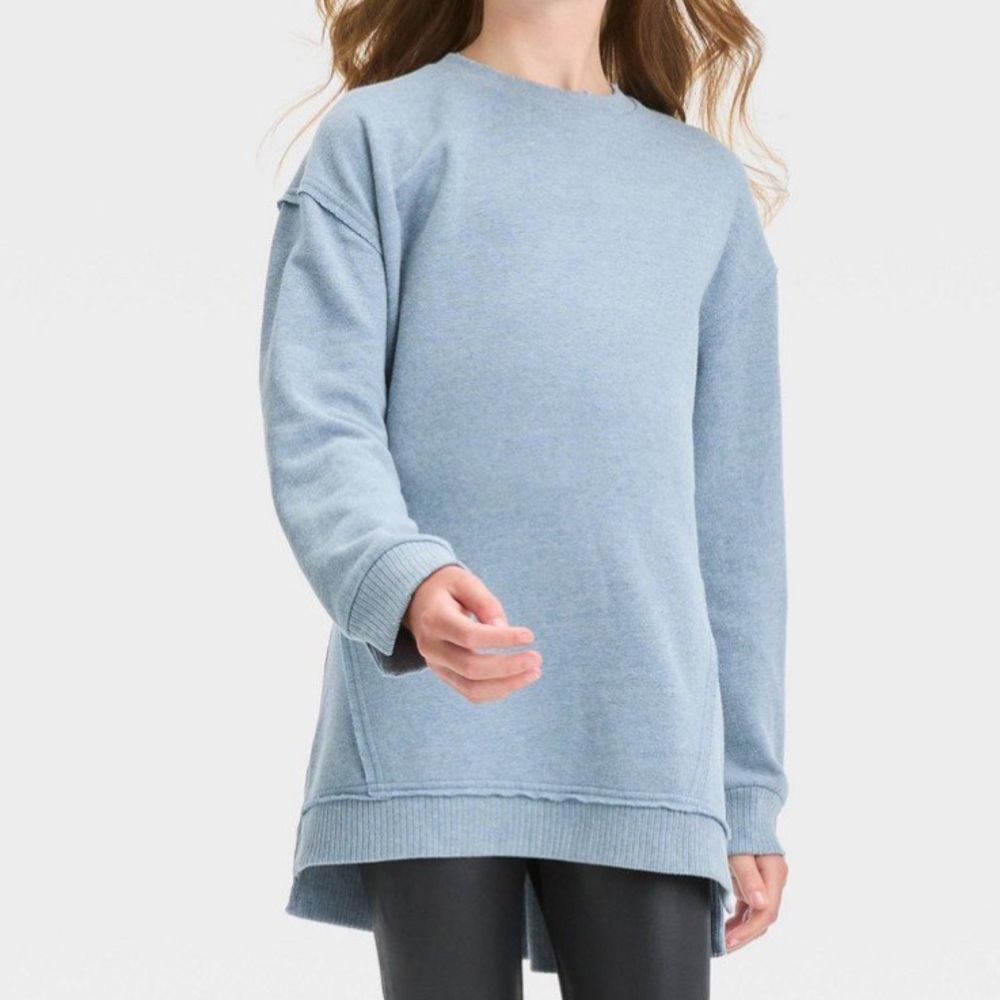 Art Class Girls’ Oversized Distressed Crewneck Pullover Sweatshirt - Blue XXL